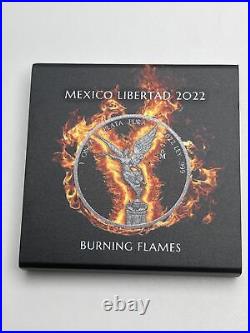 1 Troy Oz. 999 Silver 2022 Libertad Burning Flames Edition Low Mintage 400 Coin
