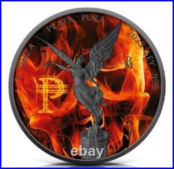 1 oz 999 Silver Mexican Burning Libertad Colorized & Ruthenium Plated