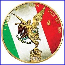 1 oz 999 Silver Mexican Libertad 2022 Mexico Flag Colorized & Gold Gilded