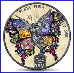 1 oz 999 Silver Mexican Libertad Butterfly Colorized & Ruthenium Plated