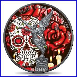 1 oz 999 Silver Mexican Libertad Dia de los Muertos Colorized & Ruthenium Plated