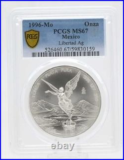 1 oz Silver Mexico Libertad 1996 PCGS MS67 KEY DATE TOP Express Shipping