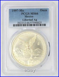 1 oz Silver Mexico Libertad 1997 PCGS MS66 KEY DATE TOP Express Shipping