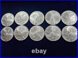 (10) 2011 Mexican Libertad 1 oz. 999 Fine Silver UNC Coins, 10 oz TOTAL