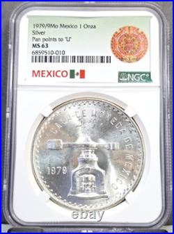 1979/9 Mexico Silver 1 Onza Pan Points To U Ngc Ms 63 Rare Overdate 1 Oz
