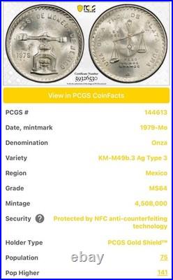 1979 Mo PCGS MS64 Type 3 Mexico Casa De Moneda Onza Silver Coin KM M49b