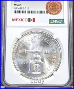 1980/79 Mexico Silver 1 Onza Mint Press Ngc Ms 65 Rare Gem Bu Overdate 1 Oz
