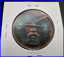 1980 Mexico Onza 1 Oz Silver Coin Monster Toning Toner PQ Blue Gem BU