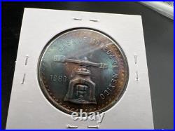 1980 Mexico Onza 1 Oz Silver Coin Monster Toning Toner PQ Blue Gem BU