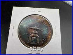 1980 Mexico Onza 1 Oz Silver Coin Monster Toning Toner PQ Blue Gem BU
