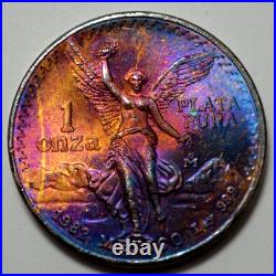 1982 1 Oz 999 Fine SILVER MEXICO Libertad Pura Plata Toned Coin Round