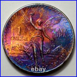1982 1 Oz 999 Fine SILVER MEXICO Libertad Pura Plata Toned Coin Round