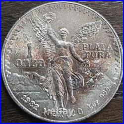 1982 Mexico 1 oz silver Libertad Genuine Natural Toned, Bankroll End