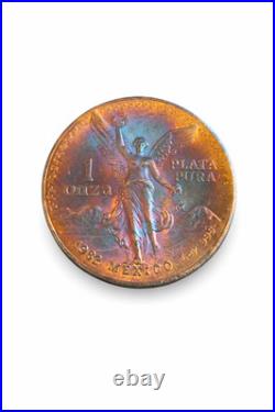 1982 Mexico Onza Libertad. 999 Silver FIRE RING RAINBOW TONING