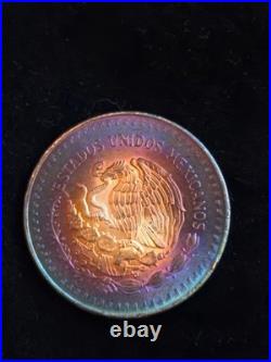 1982 Mexico Onza Libertad. 999 Silver FIRE RING RAINBOW TONING