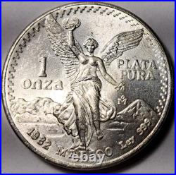 1982 Mo Mexico Libertad 1 Onza Plata Pura 1 Troy oz. 999 Fine Silver Coin BU