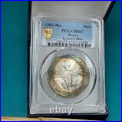 1982 Mo Onza Libertad PCGS MS 67 Rainbow Toned? Monster Toning Silver Coin