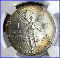 1982-mo Mexico Onza Libertad Silver Coin Original Crescent Rainbow Toning! Rare