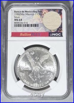 1982Mo Mexico 1 Onza Silver Libertad NGC MS64 Banco De Mexico Bag Frag