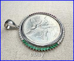 1983 Mexico Libertad 1 oz 999 Silver Coin Plata Pura and Bezel With Flag Colors