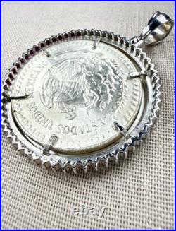 1983 Mexico Libertad 1 oz 999 Silver Coin Plata Pura and Bezel With Flag Colors