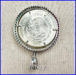 1983 Mexico Libertad 1 oz 999 Silver Coin Plata Pura and Bezel With Flag Colors