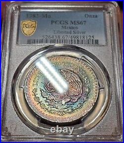 1983 Mexico Silver Libertad Onza PCGS MS67 Rainbow Toned Colorful Reverse Color