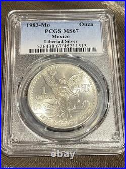 1983 ONZA? MEXICO LIBERTAD SILVER 0.999? PCGS MS67? High Grade