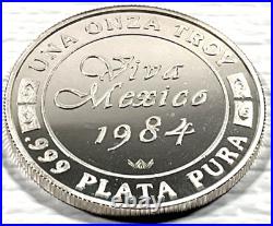 1984 1 Onza Viva Mexico Cap and Rays Vintage Silver Proof Round World Wide Mint