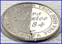 1984 1 Onza Viva Mexico Cap and Rays Vintage Silver Proof Round World Wide Mint