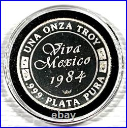 1984 1 Onza Viva Mexico Cap and Rays Vintage Silver Proof Round World Wide Mint