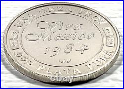 1984 1 Onza Viva Mexico Cap and Rays Vintage Silver Proof Round World Wide Mint