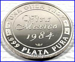 1984 1 Onza Viva Mexico Cap and Rays Vintage Silver Proof Round World Wide Mint