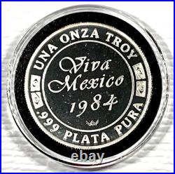 1984 1 Onza Viva Mexico Cap and Rays Vintage Silver Proof Round World Wide Mint