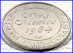1984 1 Onza Viva Mexico Cap and Rays Vintage Silver Proof Round World Wide Mint
