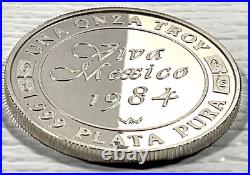 1984 1 Onza Viva Mexico Cap and Rays Vintage Silver Proof Round World Wide Mint