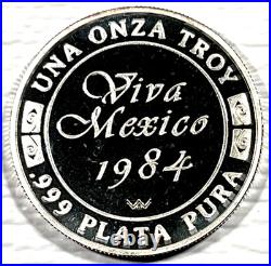 1984 1 Onza Viva Mexico Cap and Rays Vintage Silver Proof Round World Wide Mint