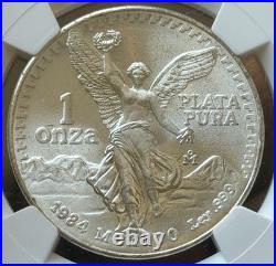 1984 MO Mexico 1 Onza Libertad One Ounce. 999 Pure Silver Graded by NGC MS 66