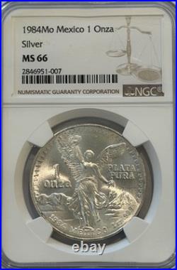 1984 MO Mexico 1 Onza Libertad One Ounce. 999 Pure Silver Graded by NGC MS 66