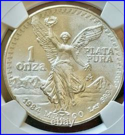 1984 MO Mexico 1 Onza Libertad One Ounce. 999 Pure Silver Graded by NGC MS 66
