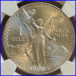 1984 MO Mexico 1 Onza Libertad One Ounce. 999 Pure Silver Graded by NGC MS 66