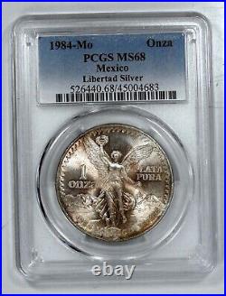 1984 MS 68 PCGS Silver Libertad MEXICO ONZA COIN Obverse Gold Toned High Grade