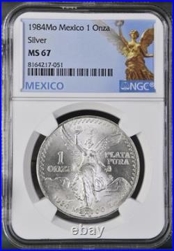 1984 Mexican Libertad Onza 1 oz. 999% Silver NGC MS-67 Blue Angel Label