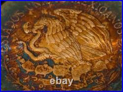 1984 Mexico Libertad 1 Onza. 999 fine silver BU coin with Fire Bleu Gold Toning