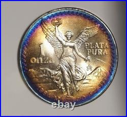 1984 Mexico Libertad Silver 1 Ounce Silver Rainbow Bullseye MONSTER TONED TONER