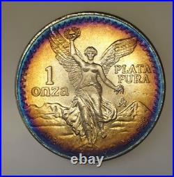 1984 Mexico Libertad Silver 1 Ounce Silver Rainbow Bullseye MONSTER TONED TONER