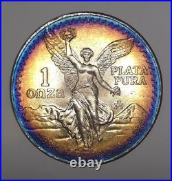 1984 Mexico Libertad Silver 1 Ounce Silver Rainbow Bullseye MONSTER TONED TONER