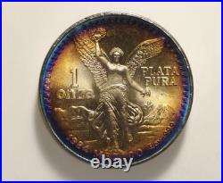 1984 Mexico Libertad Silver 1 Ounce Silver Rainbow Bullseye MONSTER TONED TONER