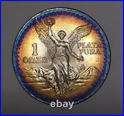 1984 Mexico Libertad Silver 1 Ounce Silver Rainbow Bullseye MONSTER TONED TONER