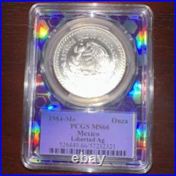 1984 Mo-1oz Silver Mexico Libertad Lettered Edge PCGS MS 66 TraderBea